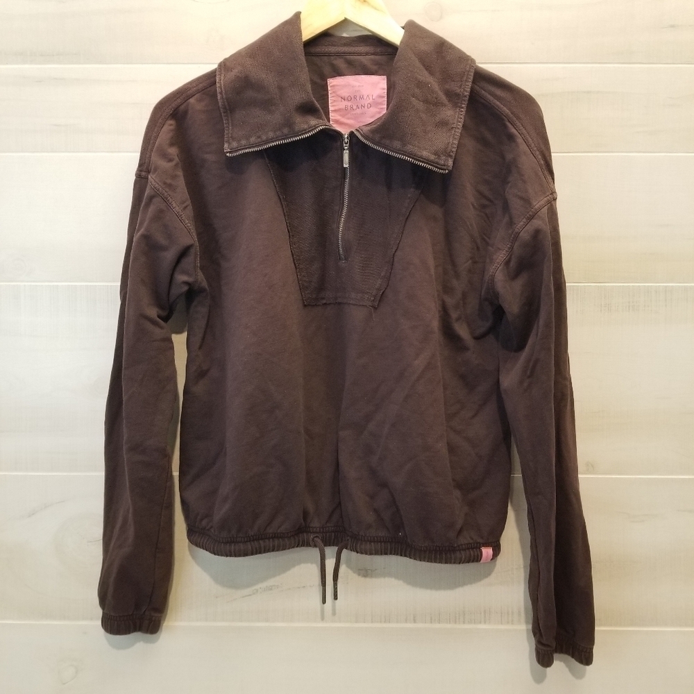 {S} The Normal Brand Saint Louis Brown Half Zip Cropped Pull Over Cinch Waist